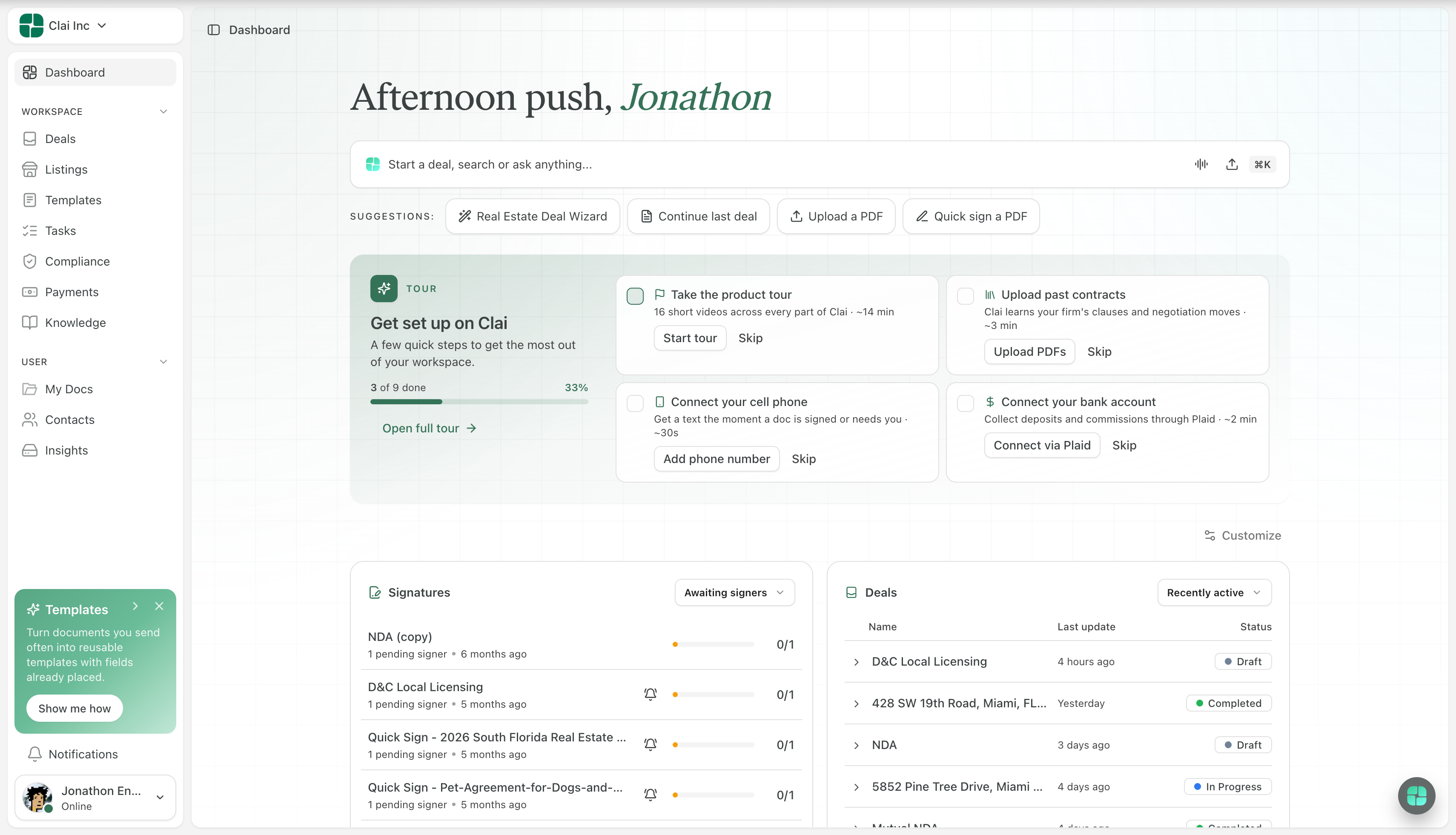 claiOS dashboard
